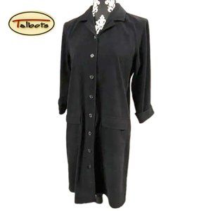 Talbots Black Button Front Shirt Dress Midi Length Velveteen Fabric